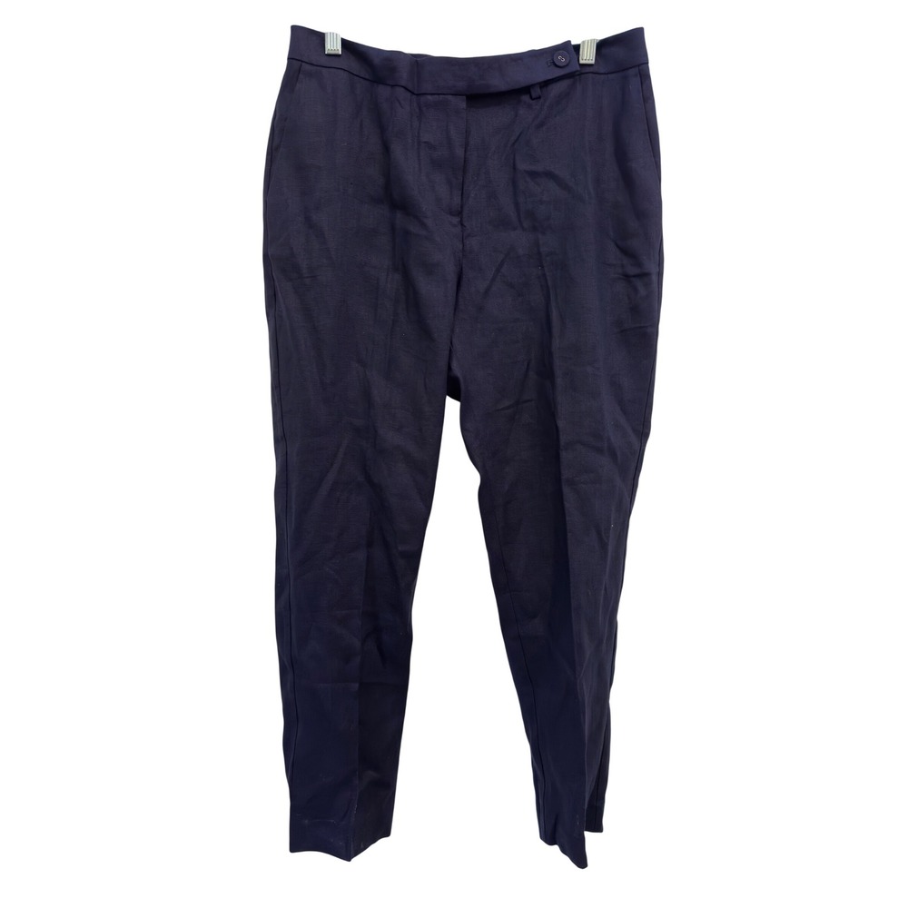Pure Collection 100% Linen Trousers Navy Blue Coastal Grandma Old Money Size 6